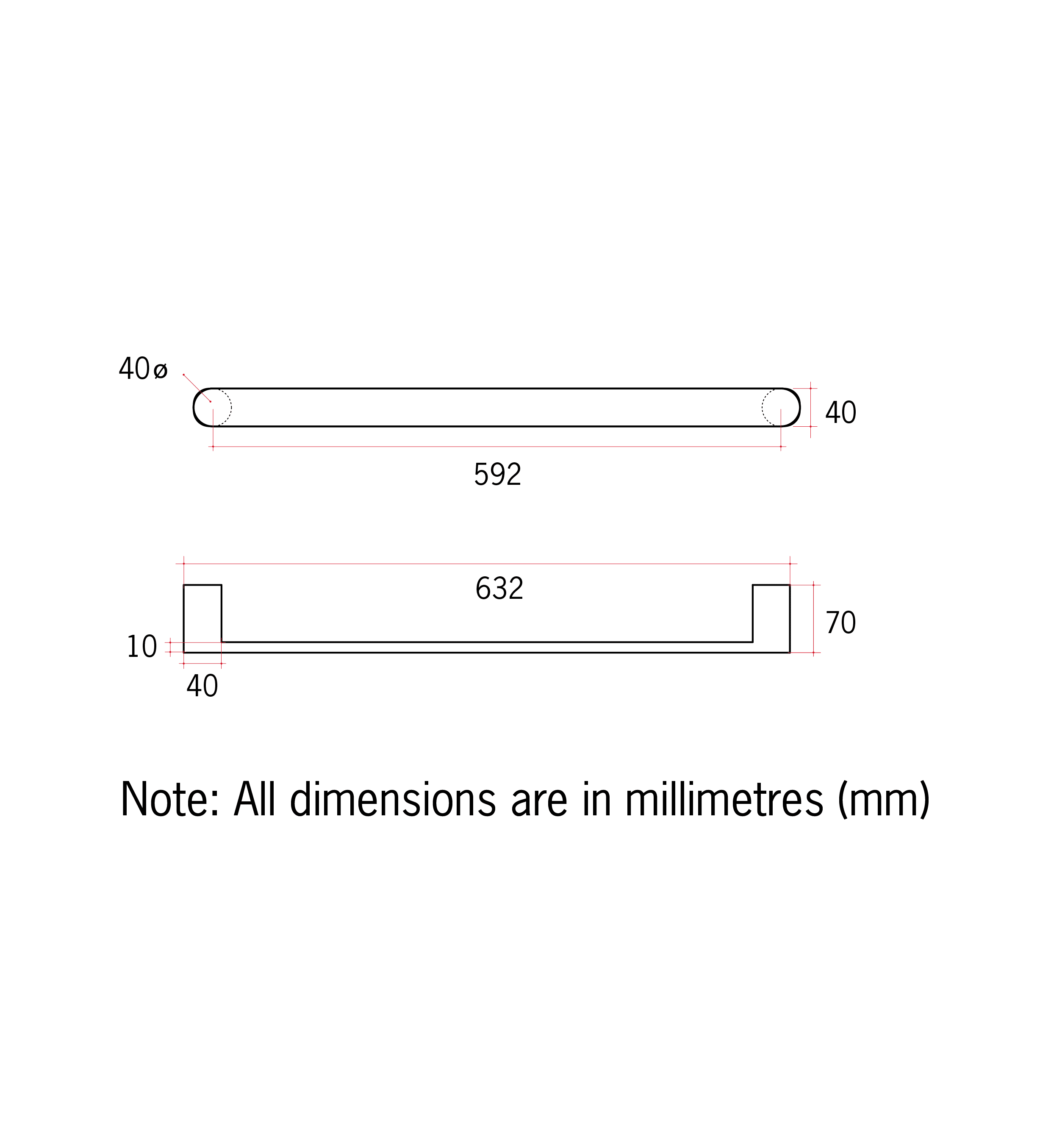 Thermorail Flat Pill Single Rail 632x40x70mm 13Watts - Brushed - Includes Transformer