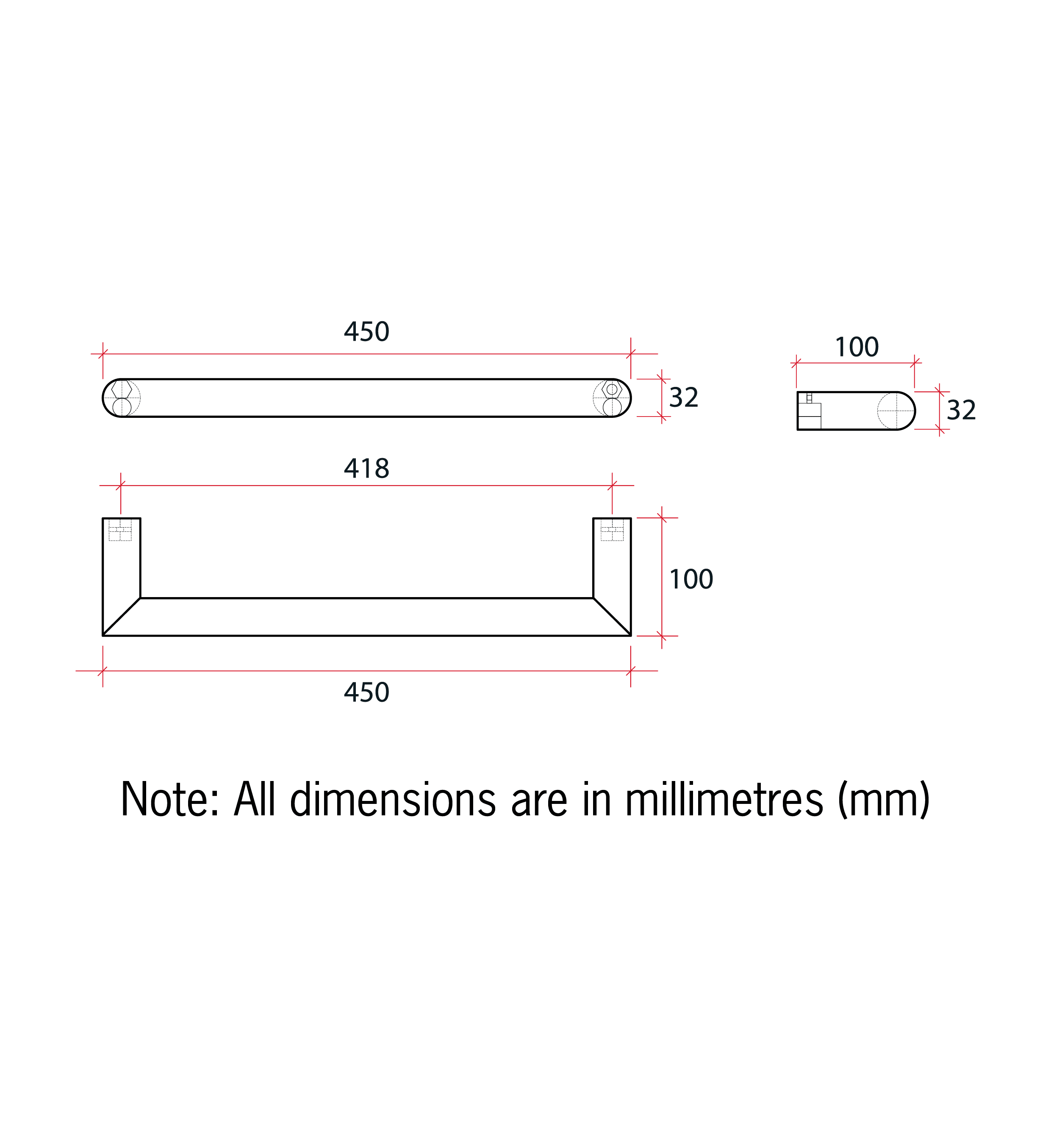 Thermorail Round Single Rail 450x32x100mm 14Watts - Includes Transformer
