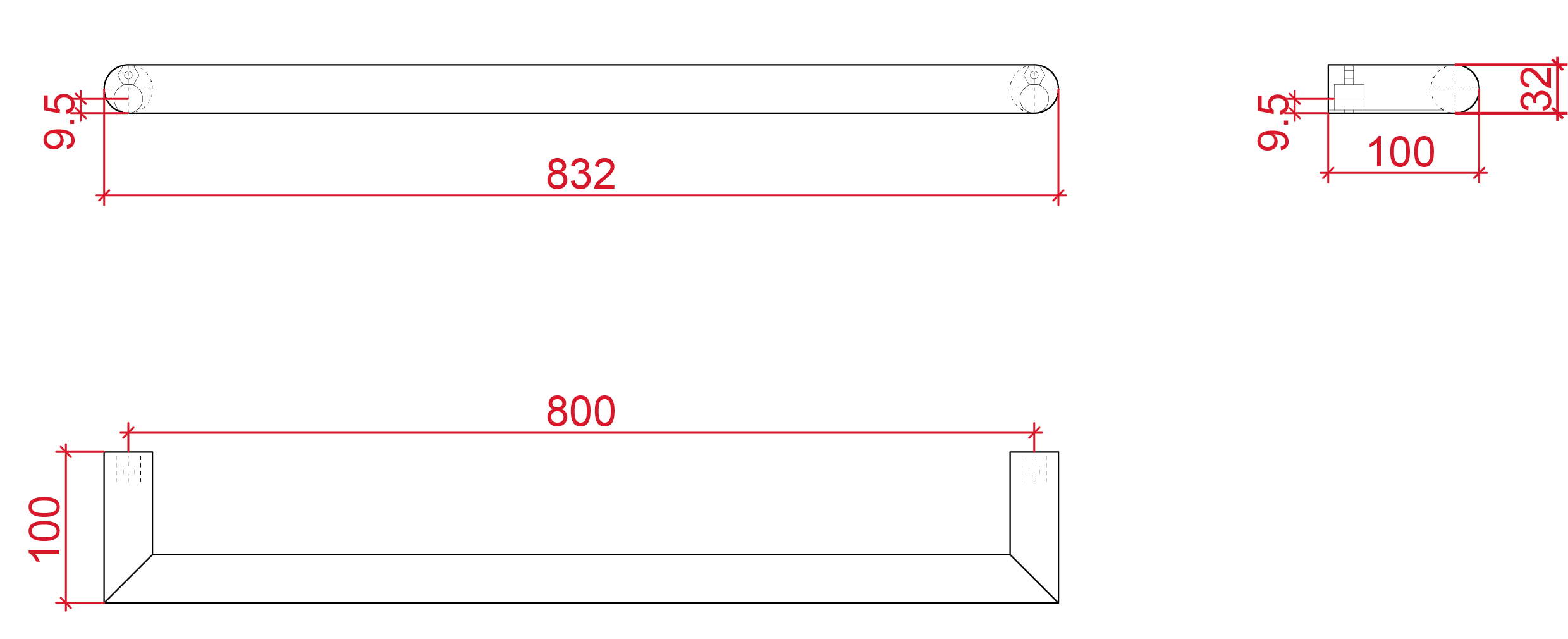 Thermorail Round Single Rail 832x32x100mm 23Watts - Brushed - Includes Transformer