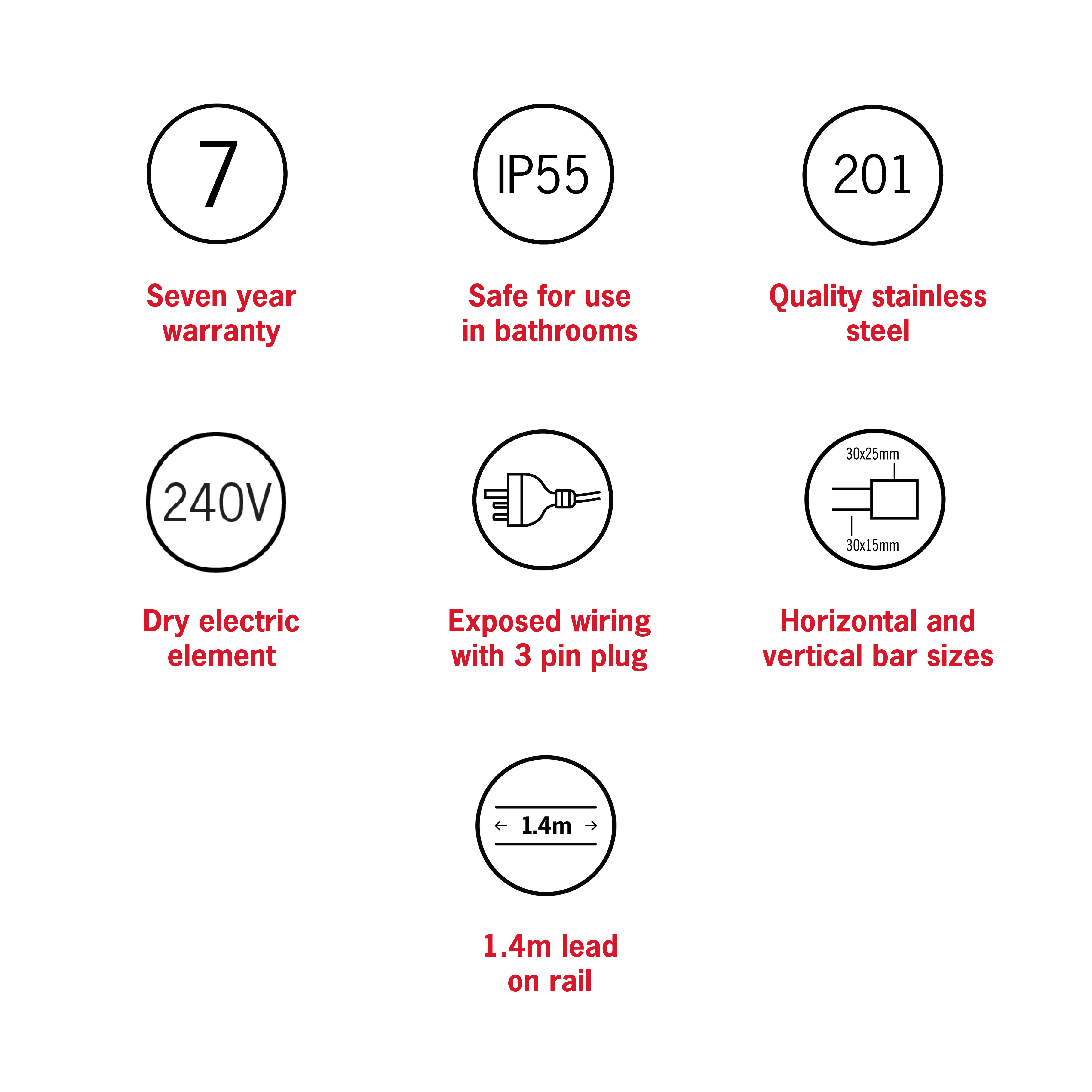 Thermorail Free Standing Straight/Square 590x900x355mm 119Watts 8 Bars