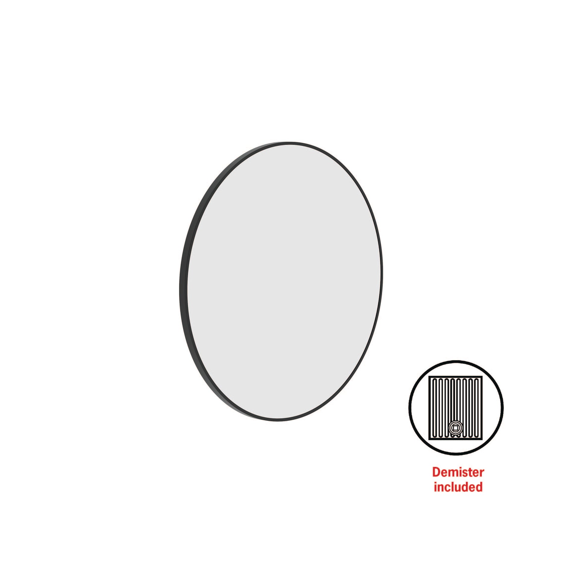 Georgia Round Black Framed Mirror - 600Mmø - Includes Mirror Demister