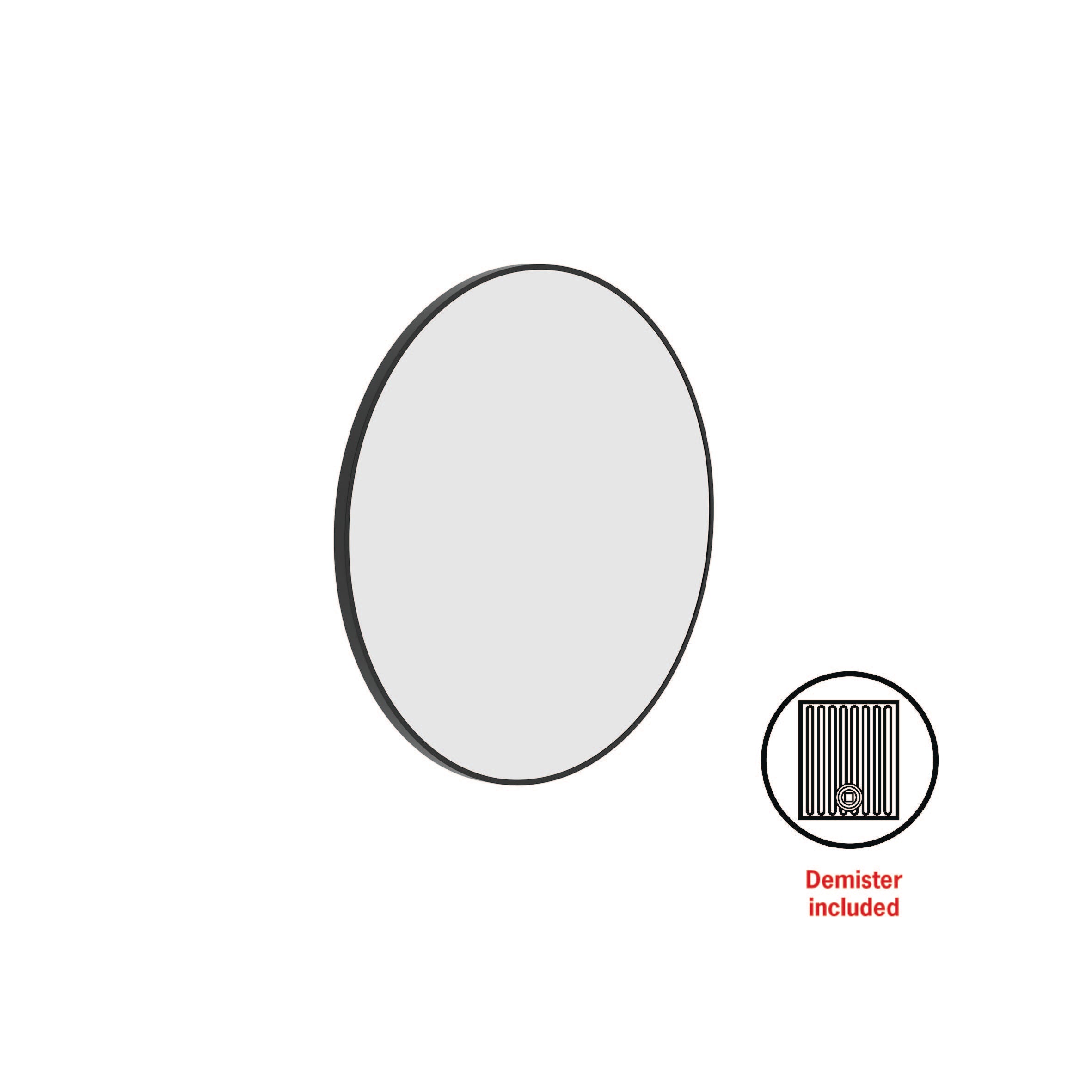 Georgia Round Black Framed Mirror - 600Mmø - Includes Mirror Demister