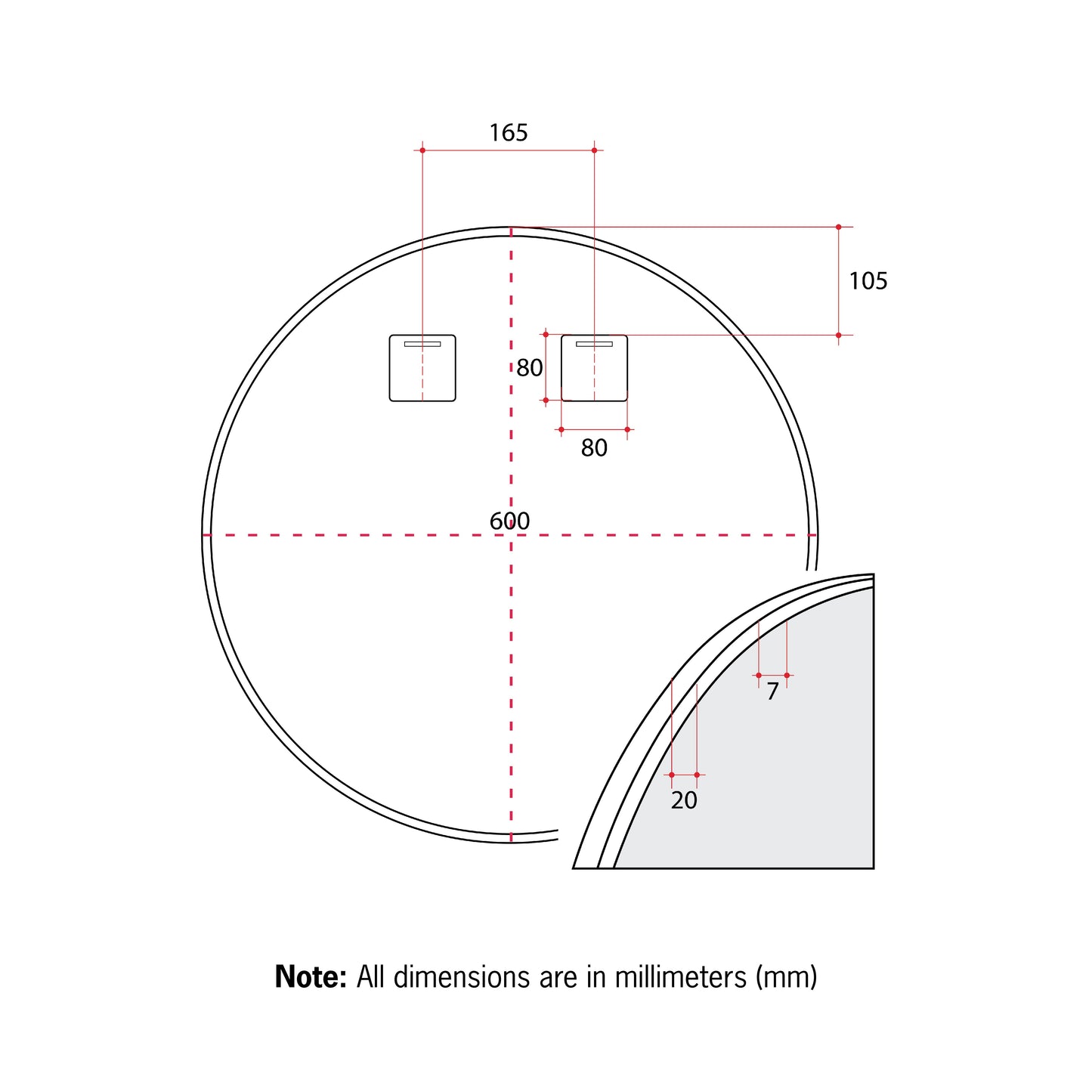 Georgia Round White Framed Mirror - 600mmØ - Includes Mirror Demister