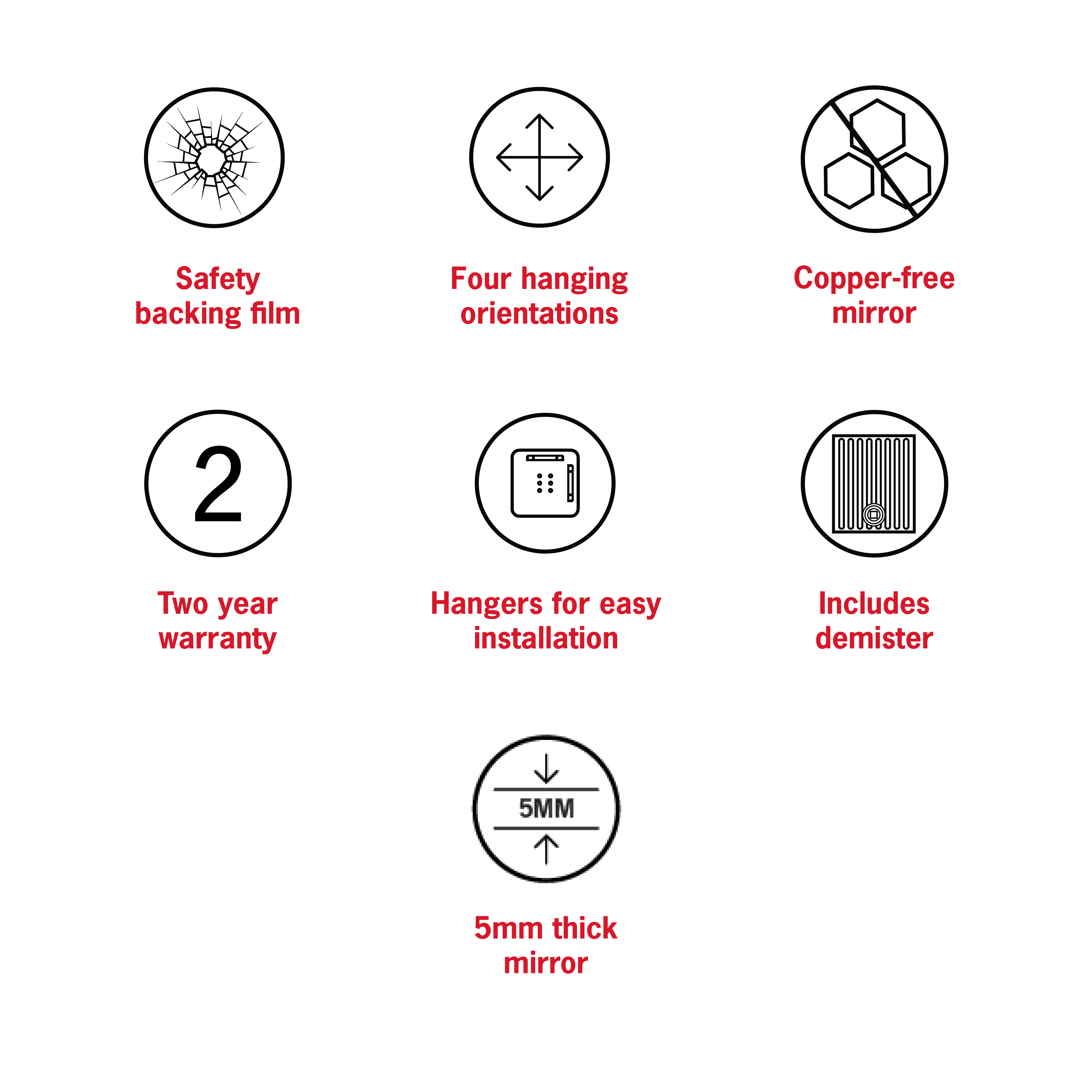 Hamilton D Shaped Polished Edge Mirror - 1200x900mm with Hangers and Demister