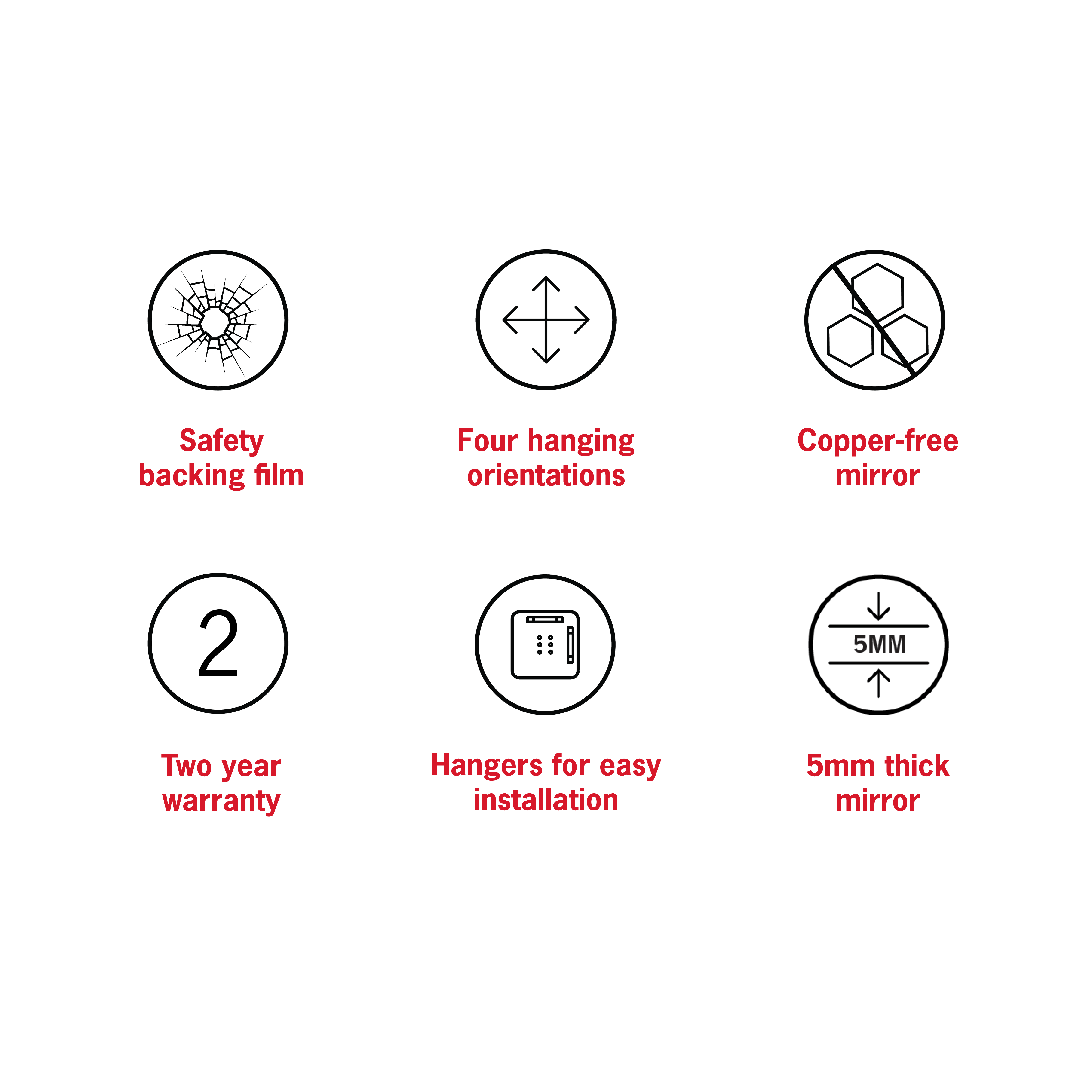 Hamilton D Shaped Polished Edge Mirror - 900x750mm with Hangers