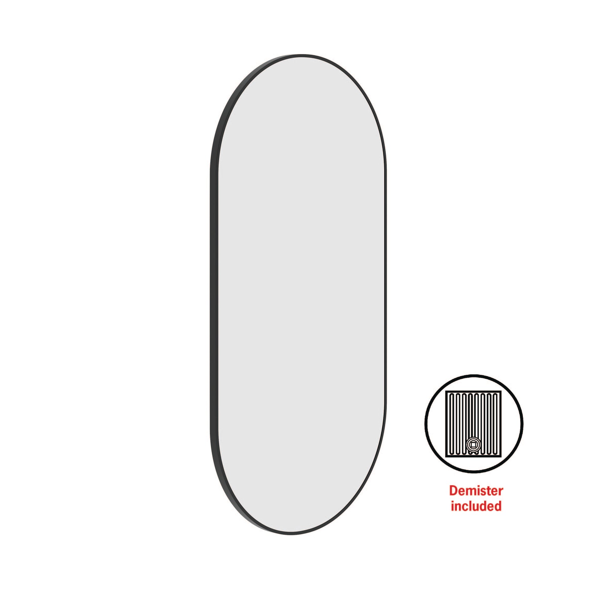 Havana Pill Black Framed Mirror - 500X1000Mm - Includes Mirror Demister