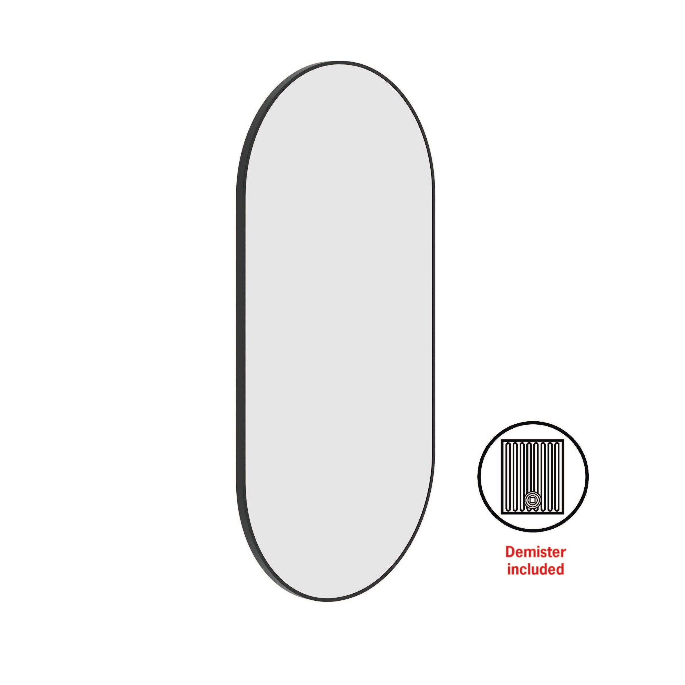 Havana Pill Black Framed Mirror - 500X1000Mm - Includes Mirror Demister