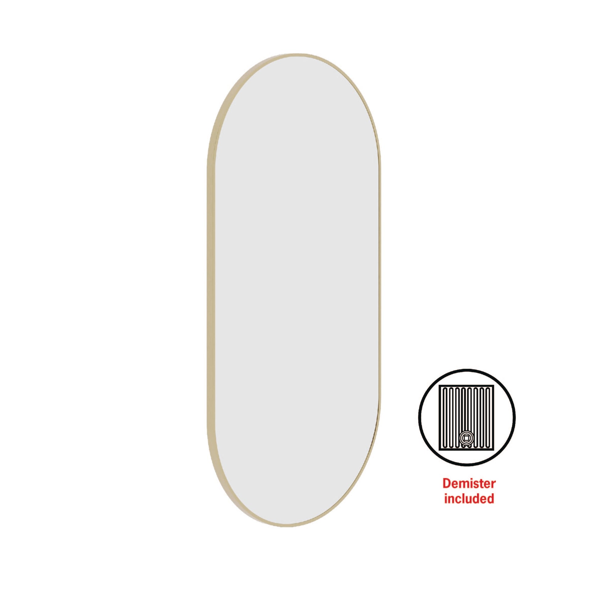 Havana Pill Gold Framed Mirror - 500X1000Mm - Includes Mirror Demister