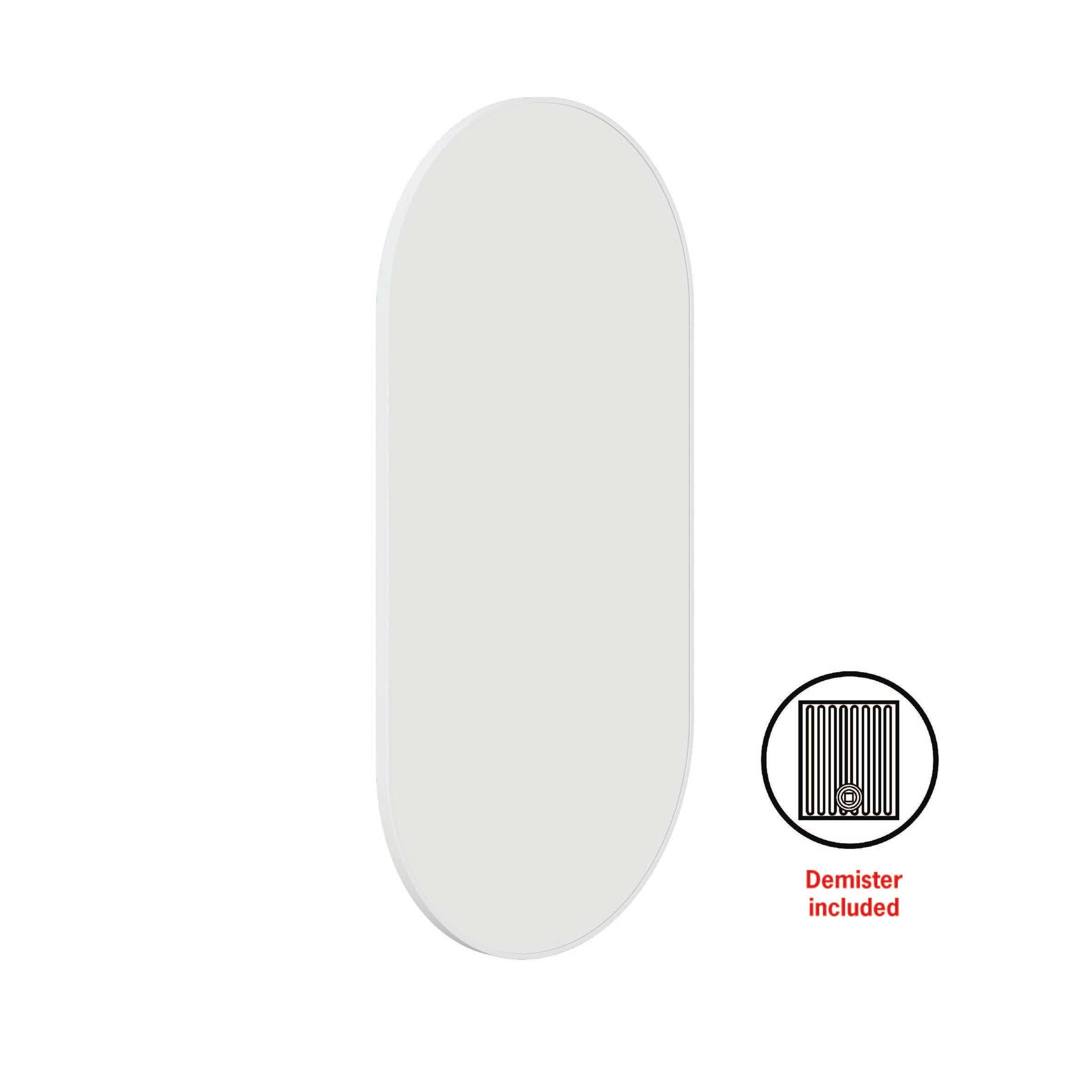 Havana Pill White Framed Mirror - 500X1000Mm - Includes Mirror Demister