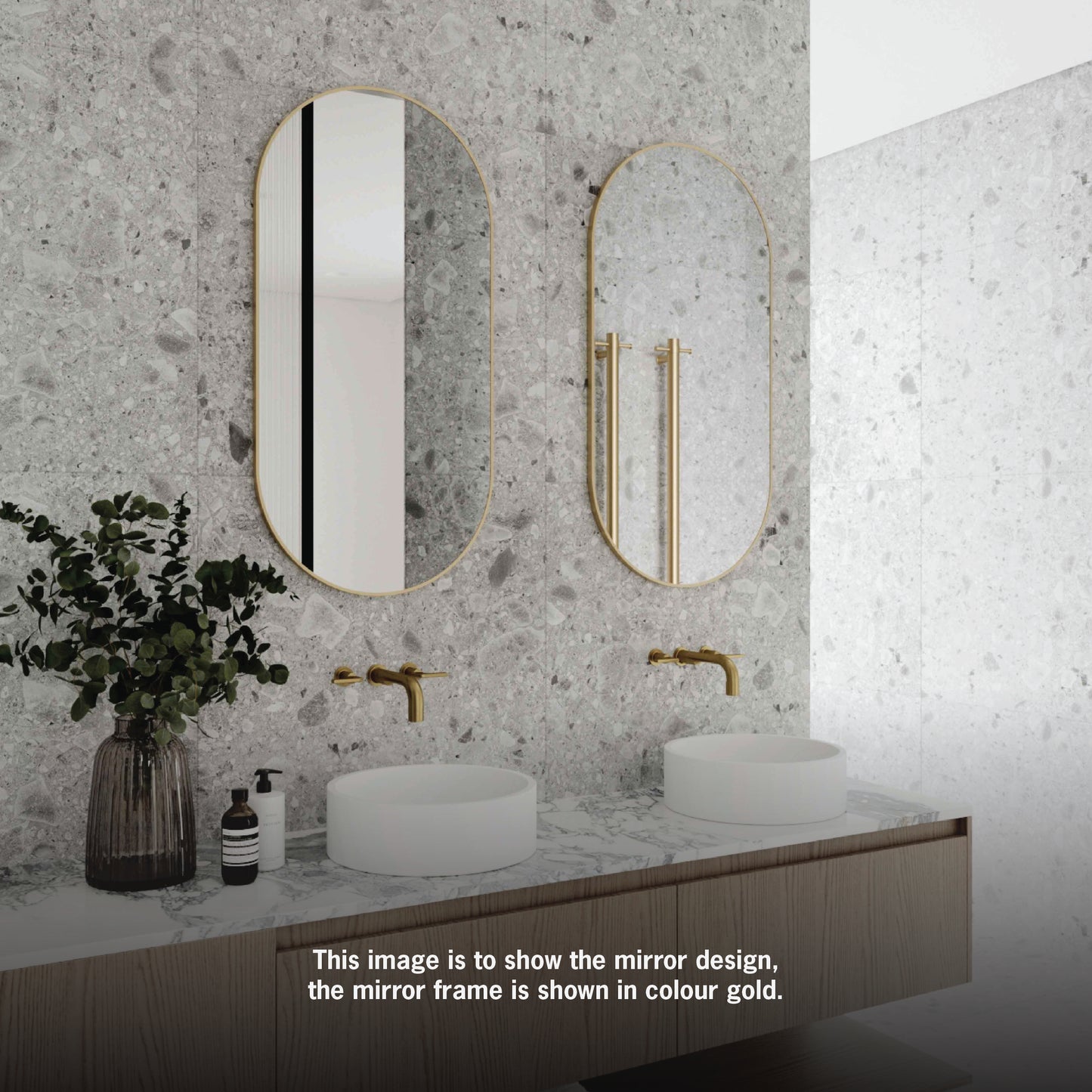 Havana Pill Gold Framed Mirror - 500x1000mm - Includes Mirror Demister
