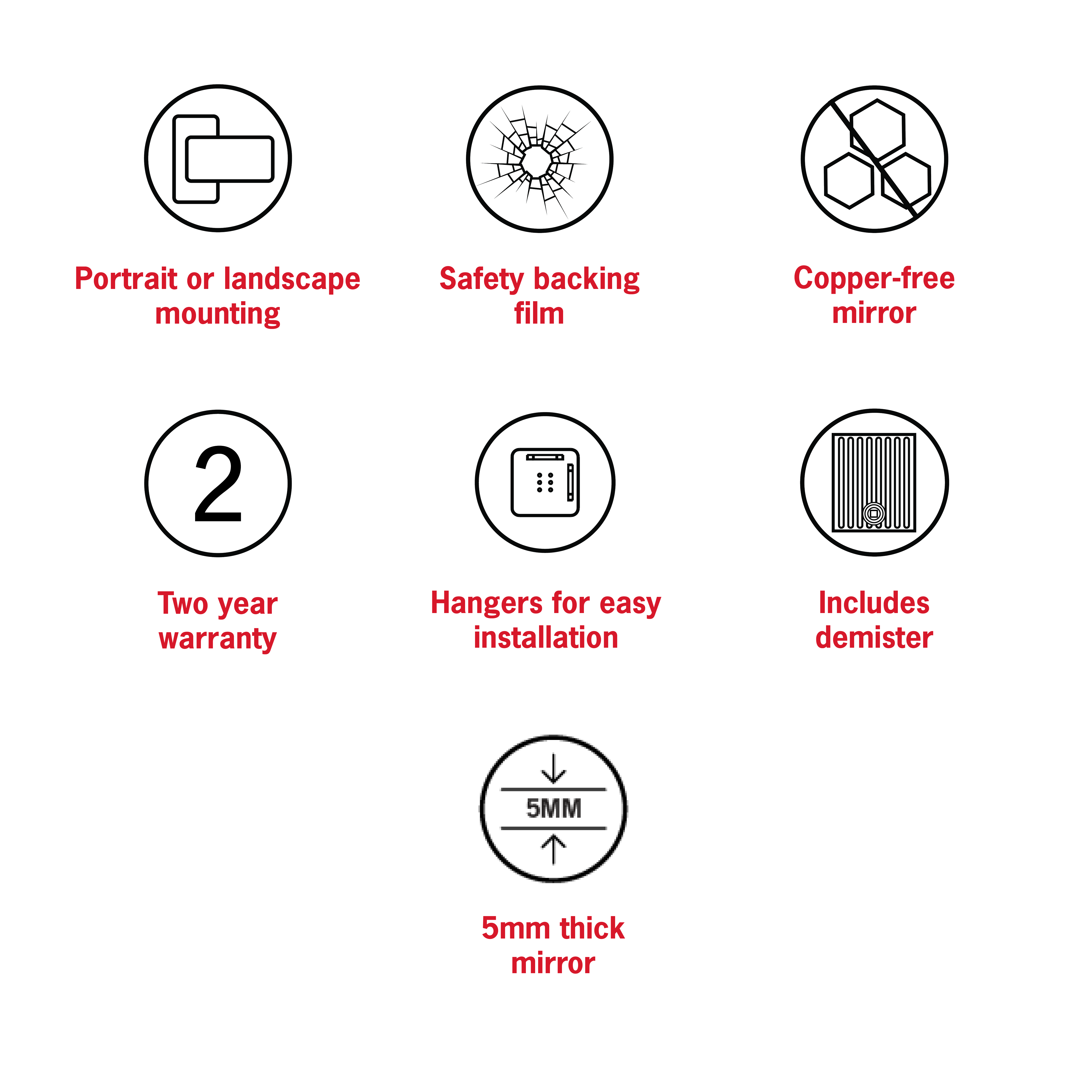 Jackson Rectangle Polished Edge Mirror - 600x750mm with Hangers and Demister