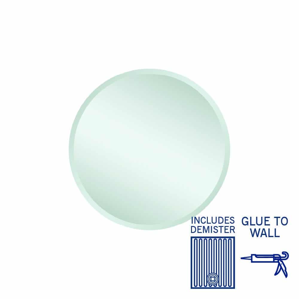Kent 18Mm Bevel Round Mirror - 500Mmø Glue-To-Wall And Demister