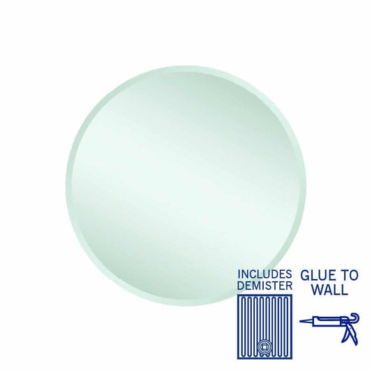 Kent 18Mm Bevel Round Mirror - 600Mmø Glue-To-Wall And Demister