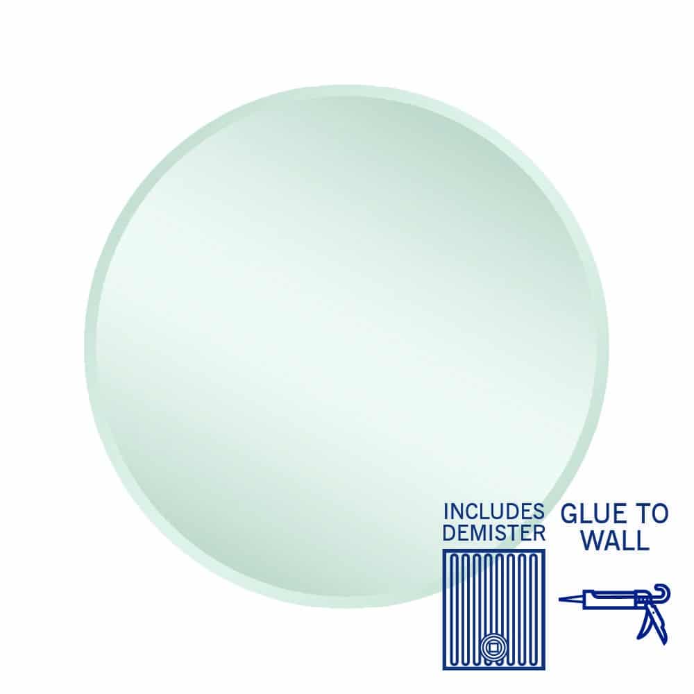 Kent 18Mm Bevel Round Mirror - 700Mmø Glue-To-Wall And Demister