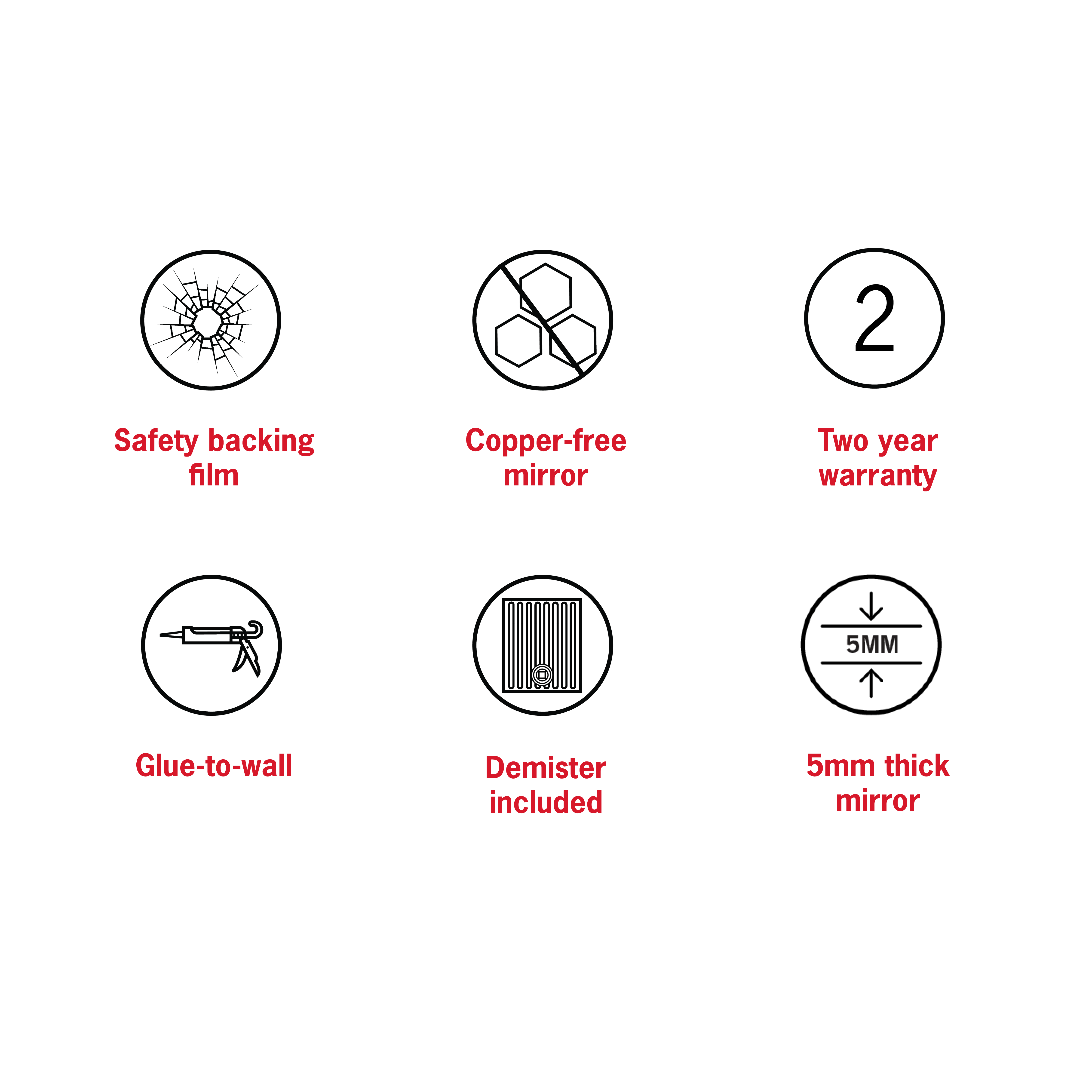 Kent 18mm Bevel Round Mirror - 700mmØ Glue-to-Wall and Demister