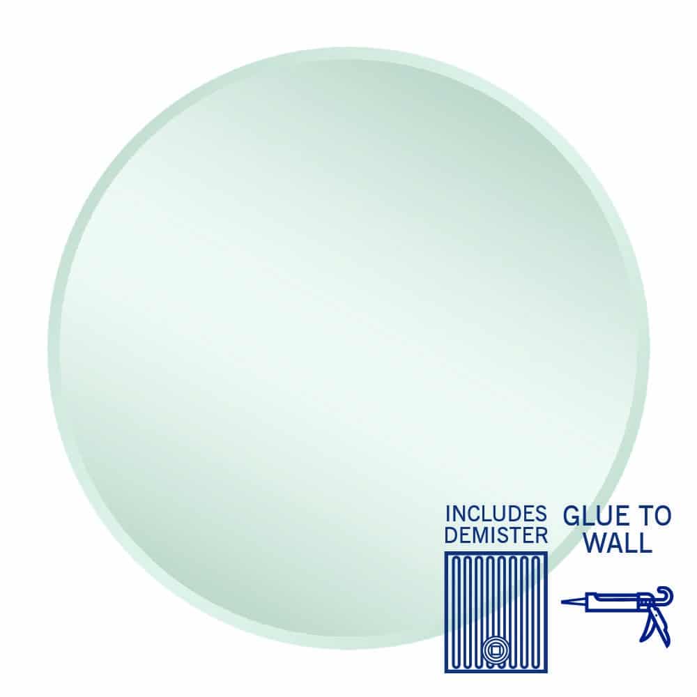 Kent 18Mm Bevel Round Mirror - 800Mmø Glue-To-Wall And Demister