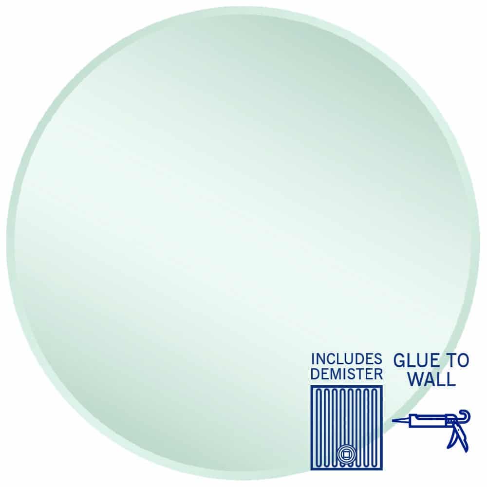 Kent 18Mm Bevel Round Mirror - 900Mmø Glue-To-Wall And Demister