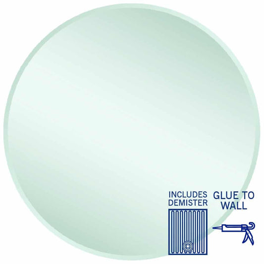 Kent 18Mm Bevel Round Mirror - 900Mmø Glue-To-Wall And Demister