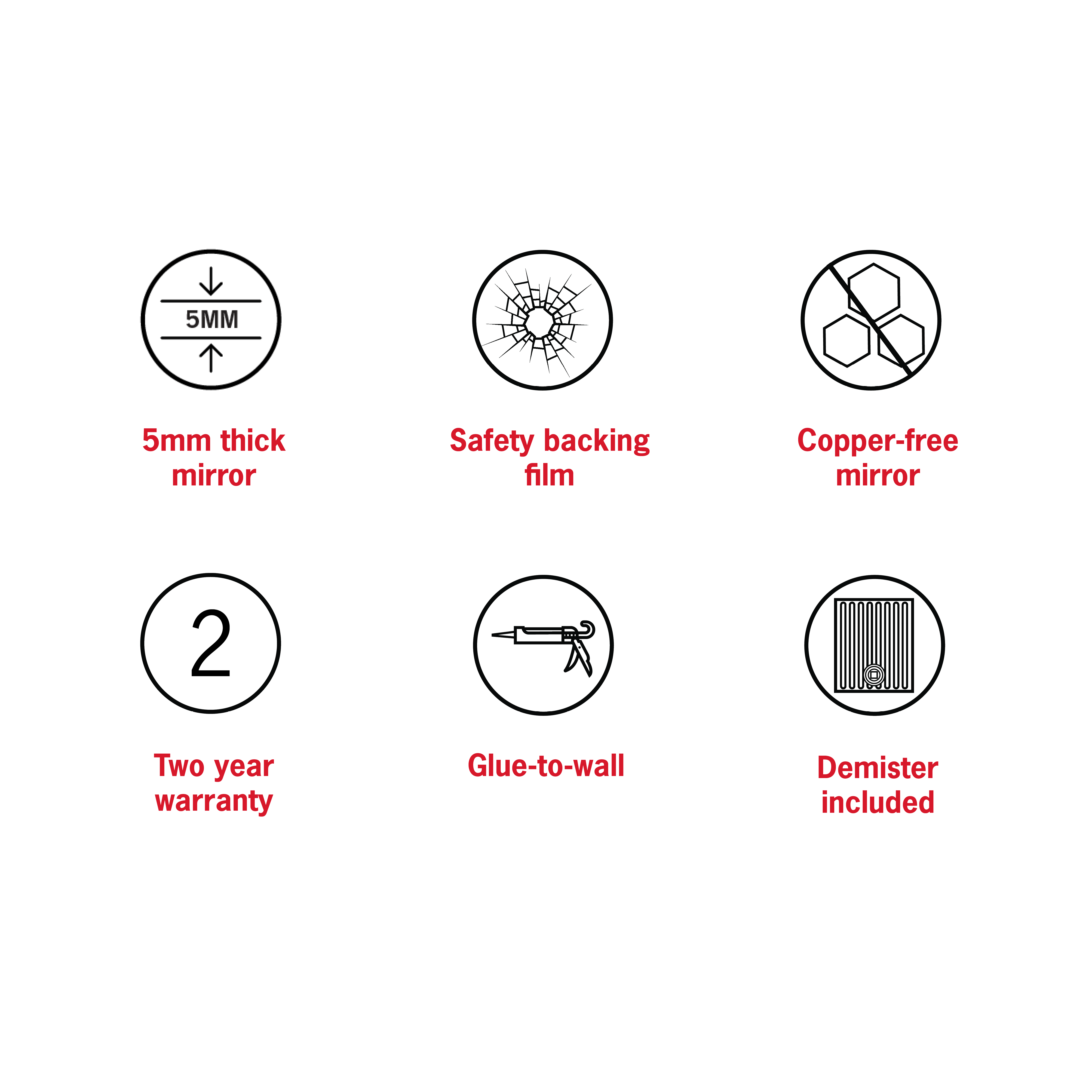 Kent 18mm Bevel Round Mirror - 500mmØ Glue-to-Wall and Demister