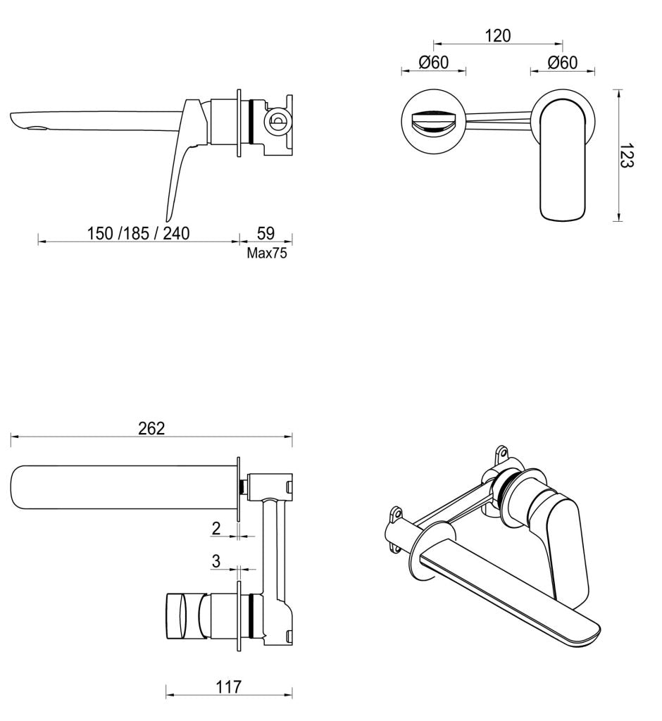 Kaza Wall-Spout Combo - 2P - TRIM KIT ONLY