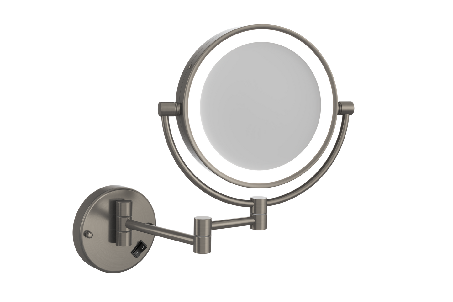 1 & 5X Magnification Brushed Nickel Wall Mounted Shaving Mirror, 200Mm Diameter With Concealed Wiring
