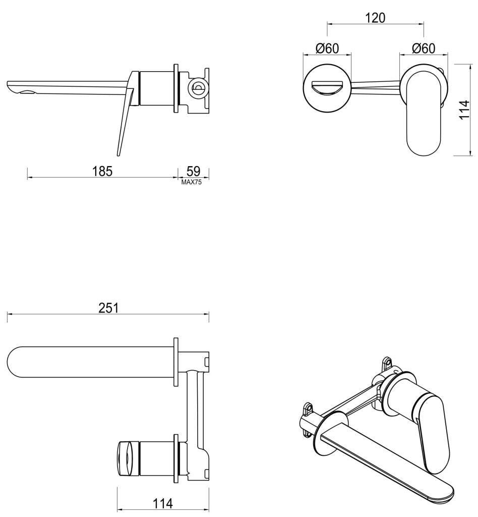 Lantra Wall-Spout Combo - 2P - TRIM KIT ONLY