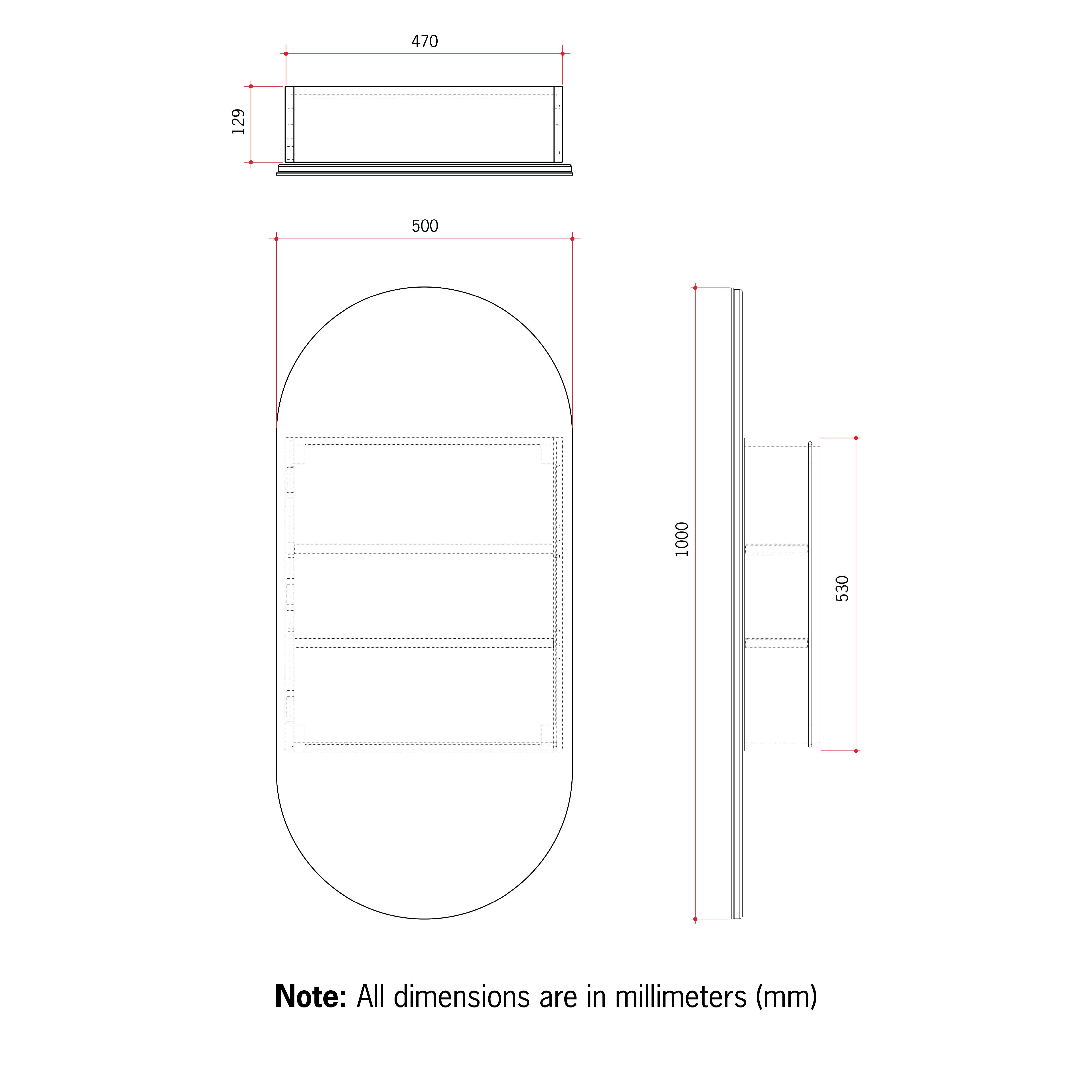 Lincoln Pill White Mirror Cabinet - 500x1000x150mm