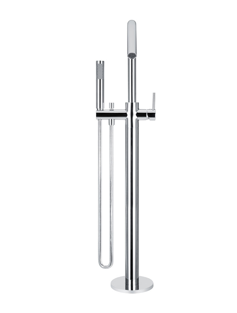 Round Freestanding Bath Spout and Hand Shower - Polished Chrome