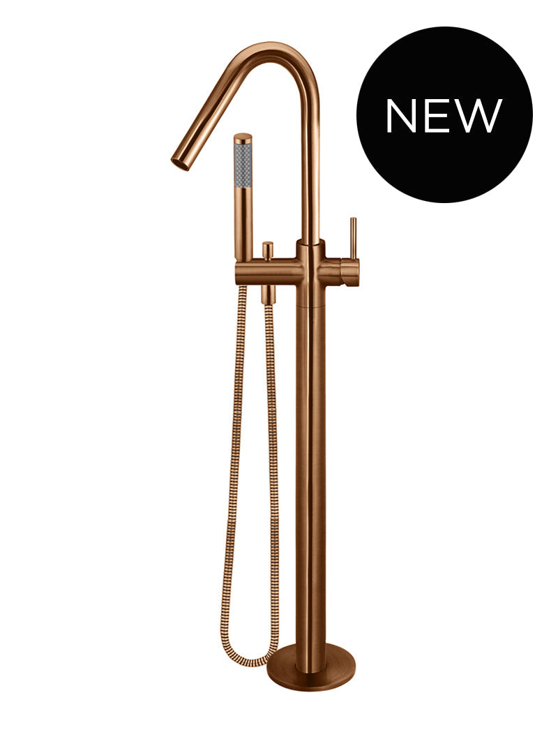 Round Freestanding Bath Spout and Hand Shower - Lustre Bronze