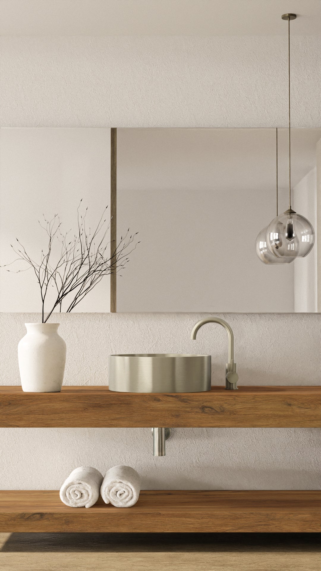 Round Gooseneck Basin Mixer with Cold Start - PVD Brushed Nickel