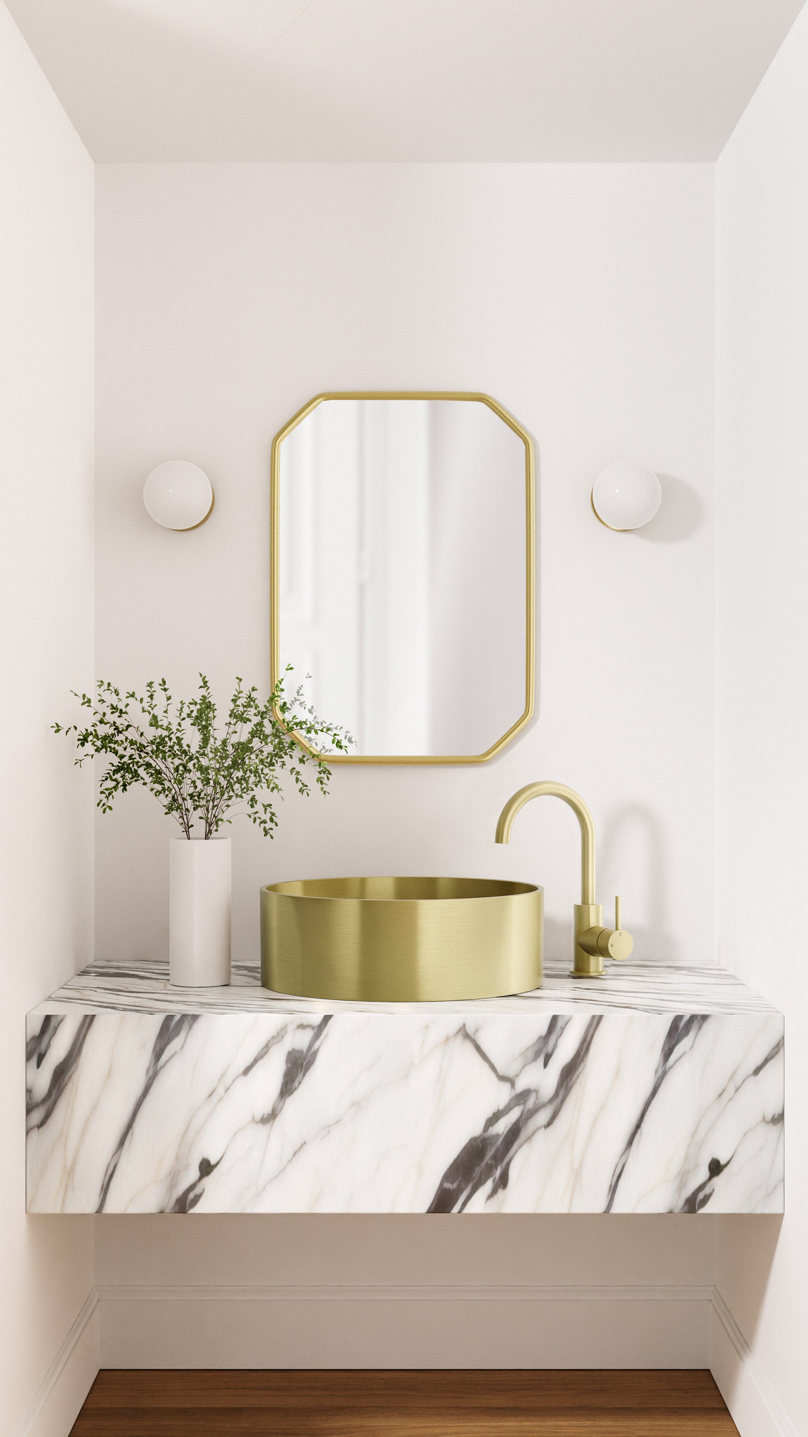 Round Gooseneck Basin Mixer with Cold Start - PVD Tiger Bronze