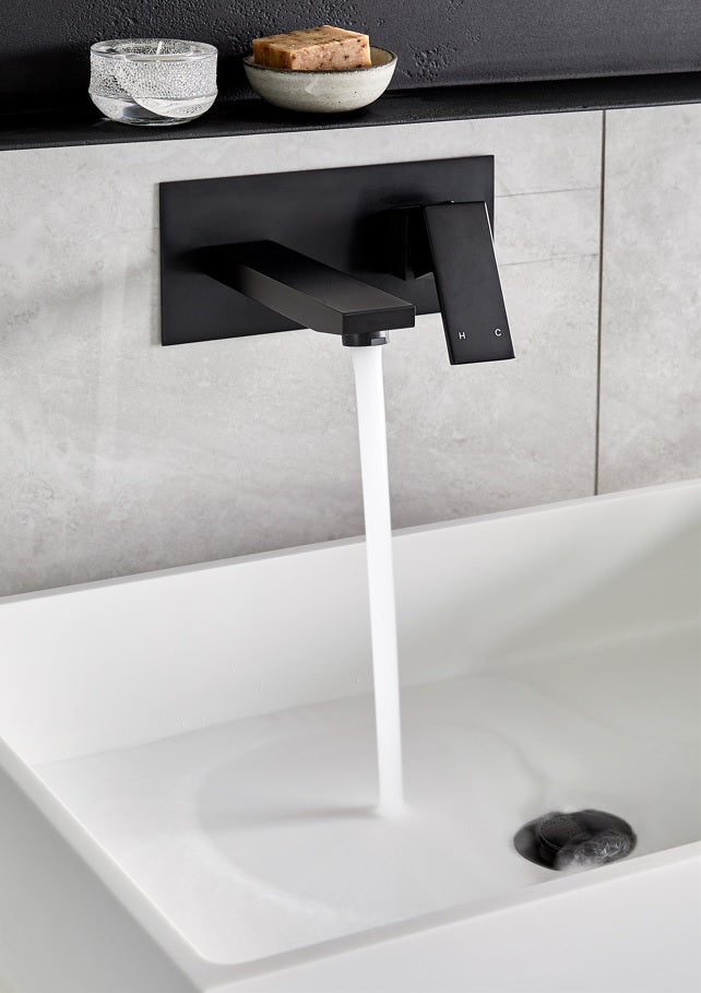 Square Wall Basin Mixer and Spout - Matte Black