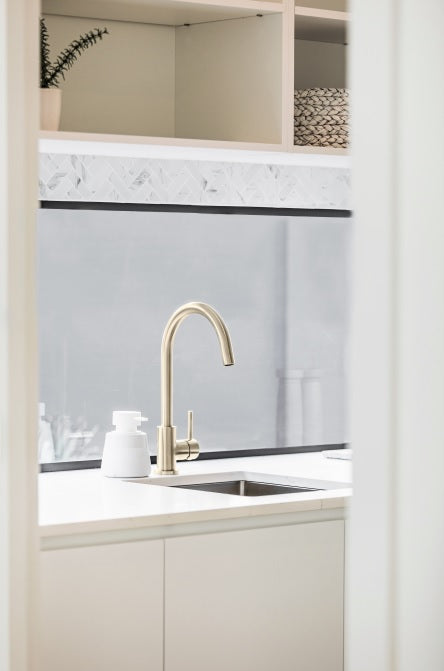 Round Gooseneck Kitchen Mixer Tap - PVD Brushed Nickel