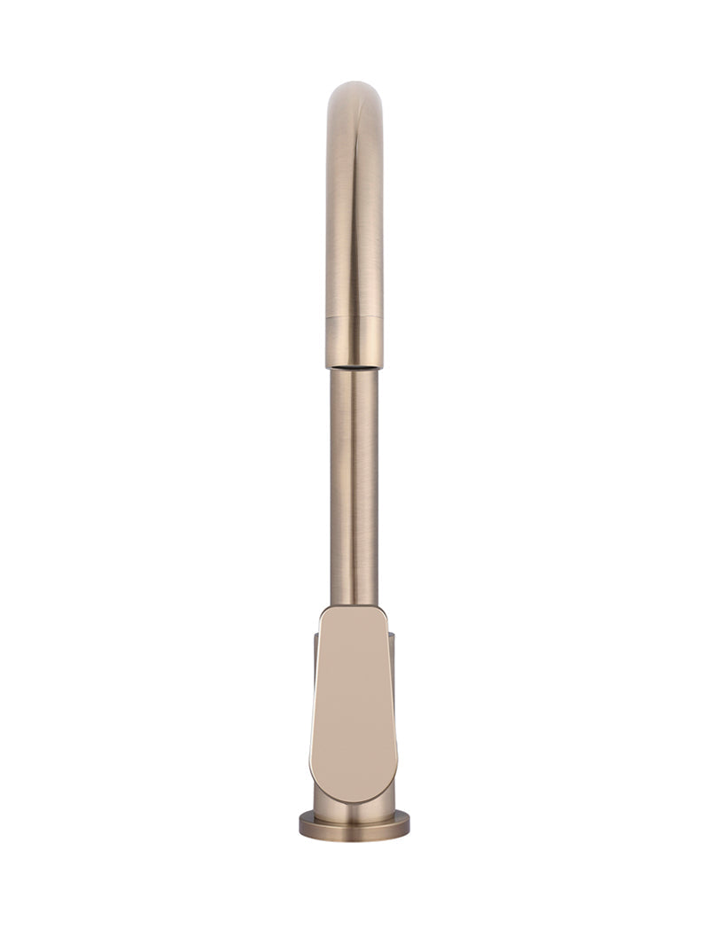 Round Gooseneck Kitchen Mixer Tap with Paddle Handle - Champagne
