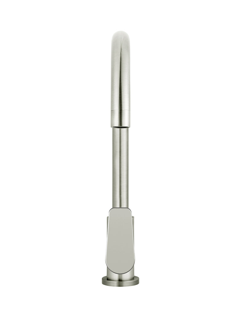 Round Gooseneck Kitchen Mixer Tap with Paddle Handle - PVD Brushed Nickel