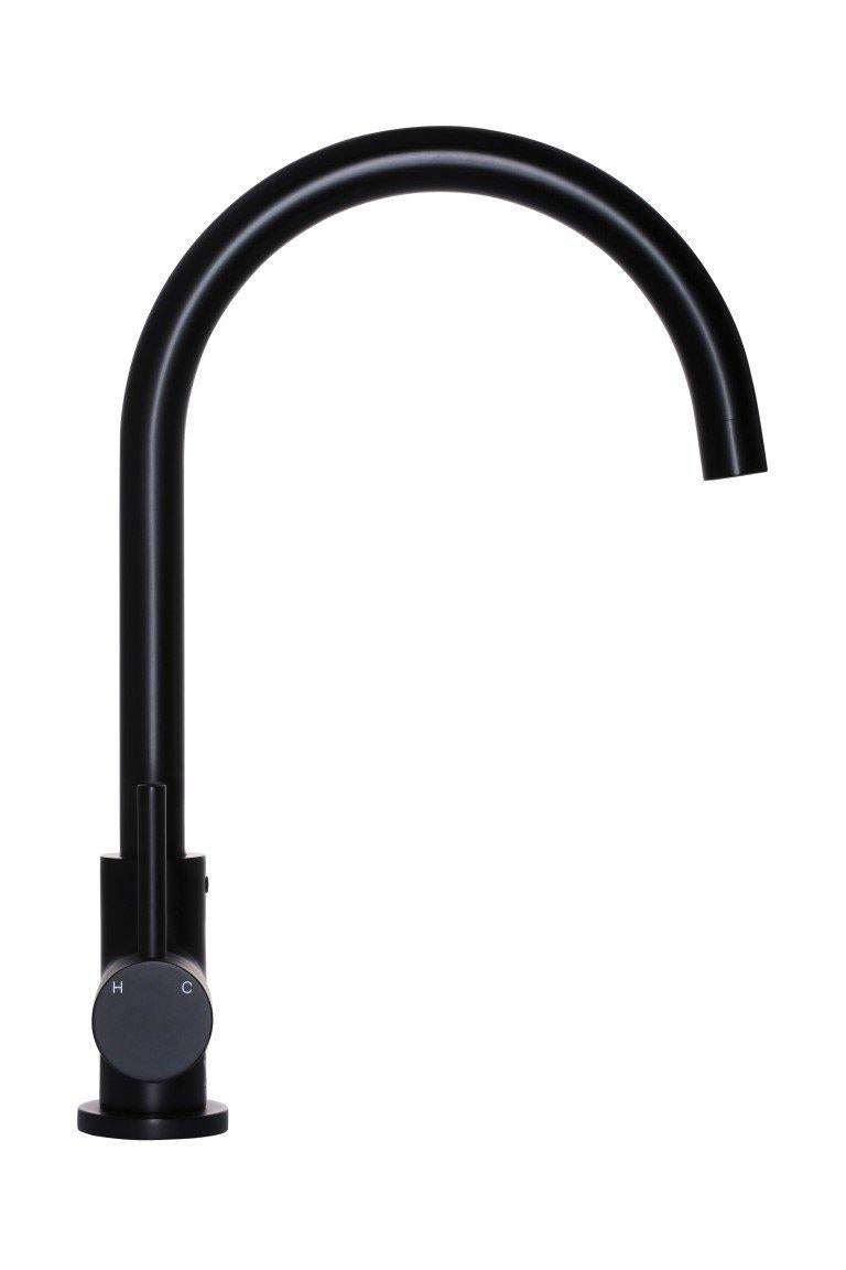 Round Gooseneck Kitchen Mixer Tap - Matte Black