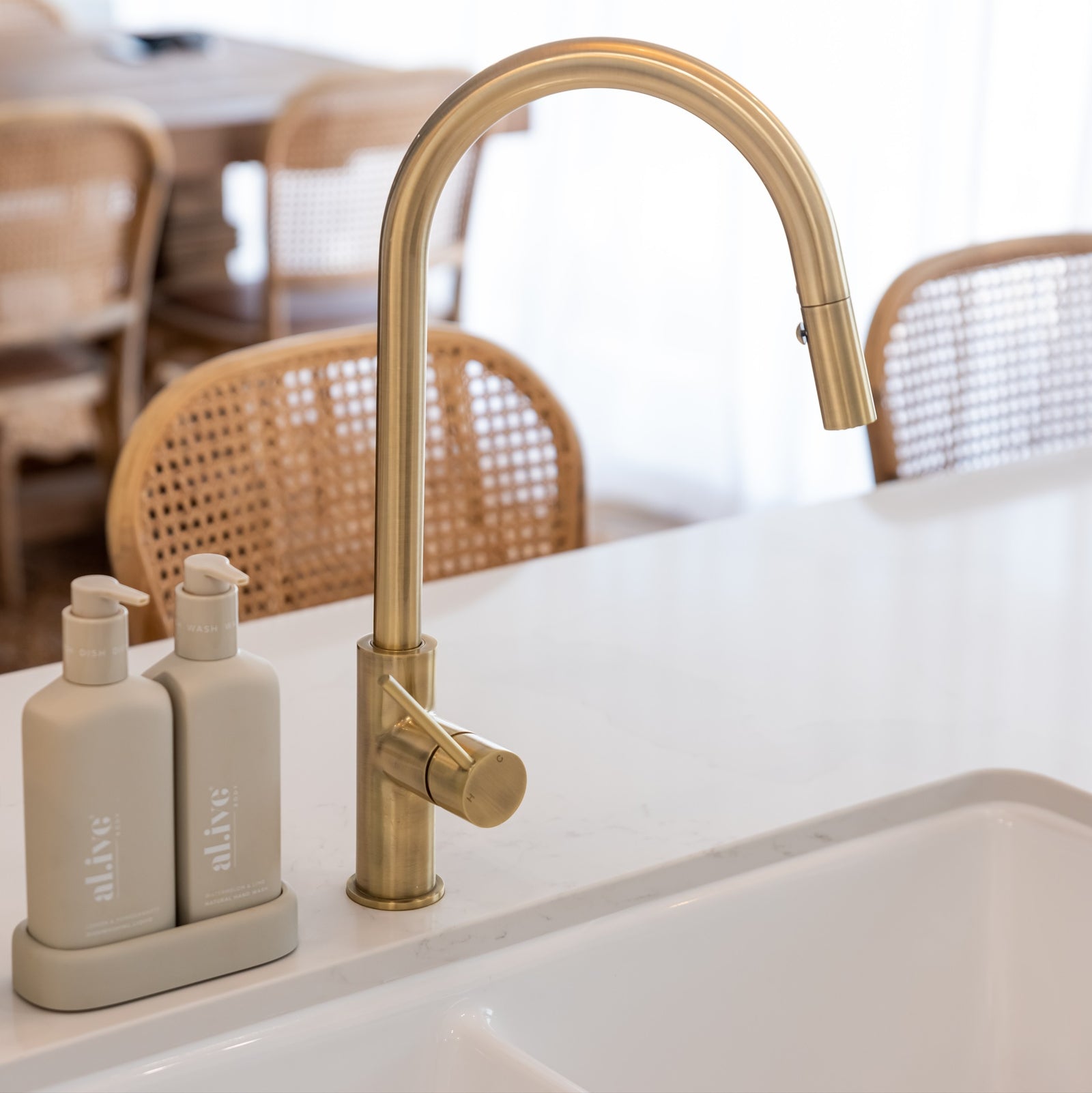 Round Piccola Pull Out Kitchen Mixer Tap - PVD Tiger Bronze