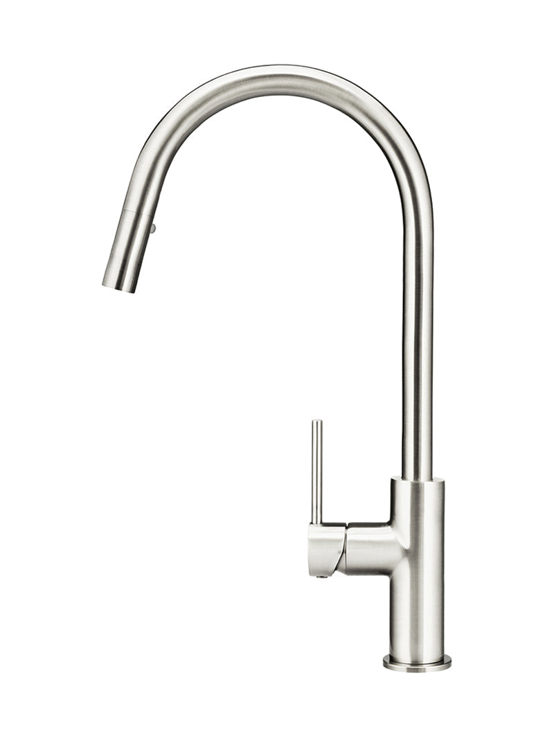 Round Piccola Pull Out Kitchen Mixer Tap - PVD Brushed Nickel