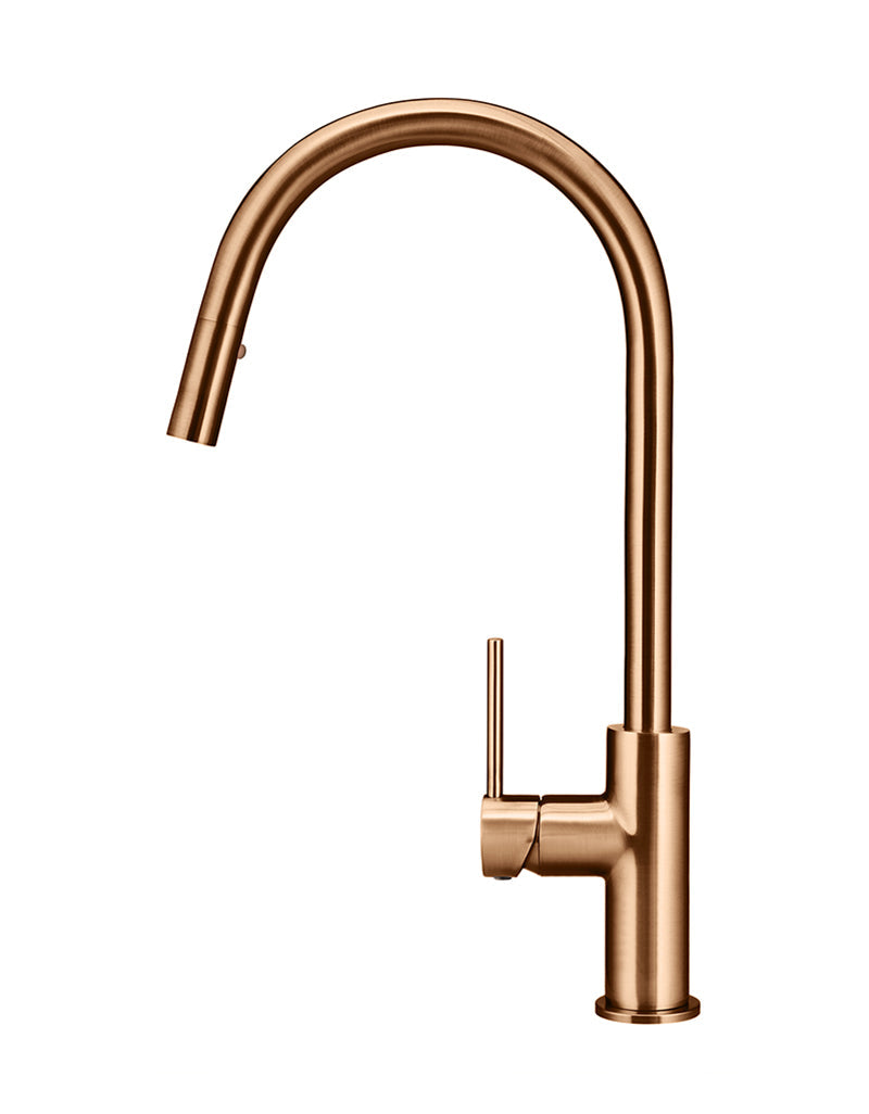 Round Piccola Pull Out Kitchen Mixer Tap - Lustre Bronze