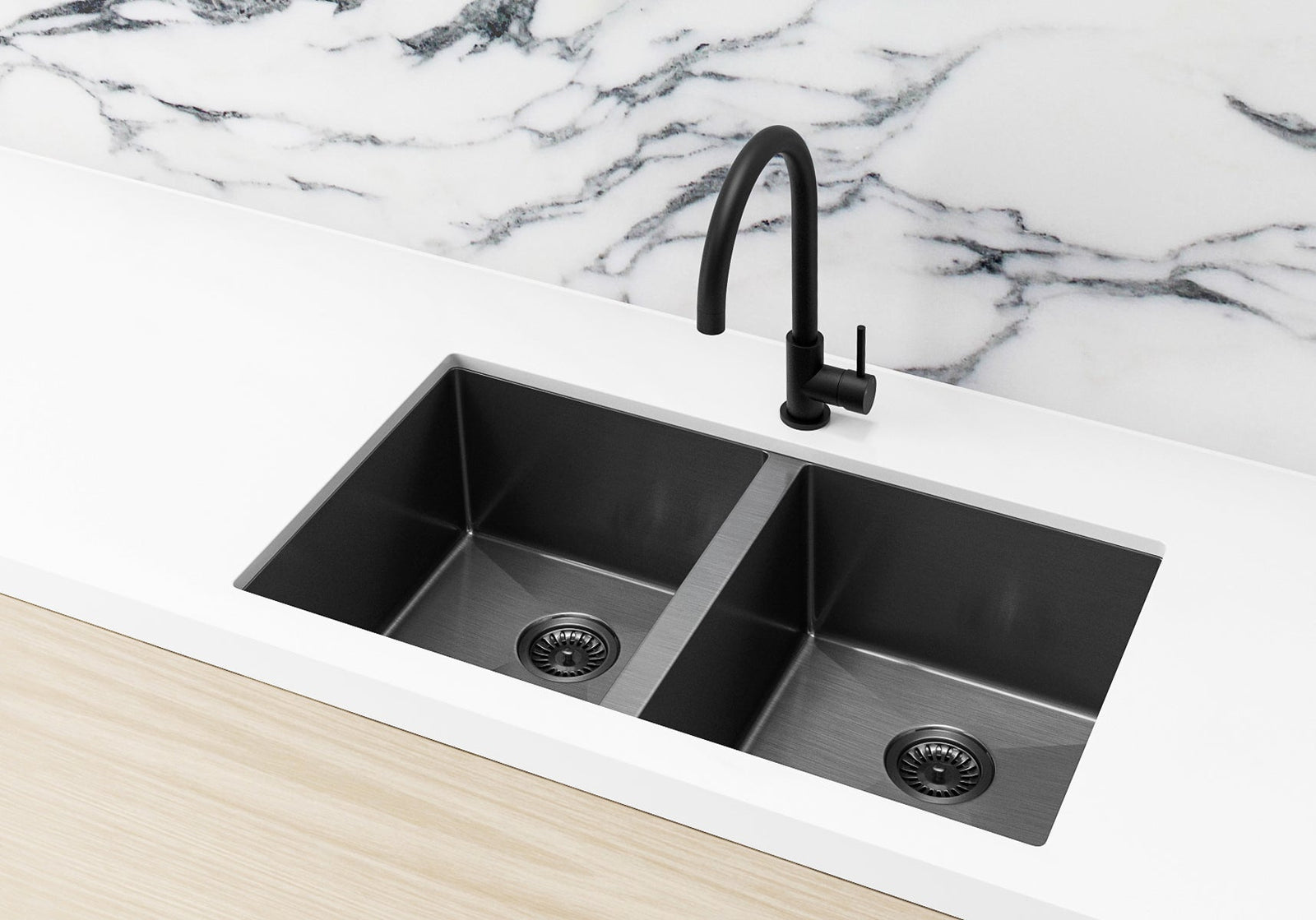 Lavello Kitchen Sink - Double Bowl 760 x 440 - Gunmetal Black