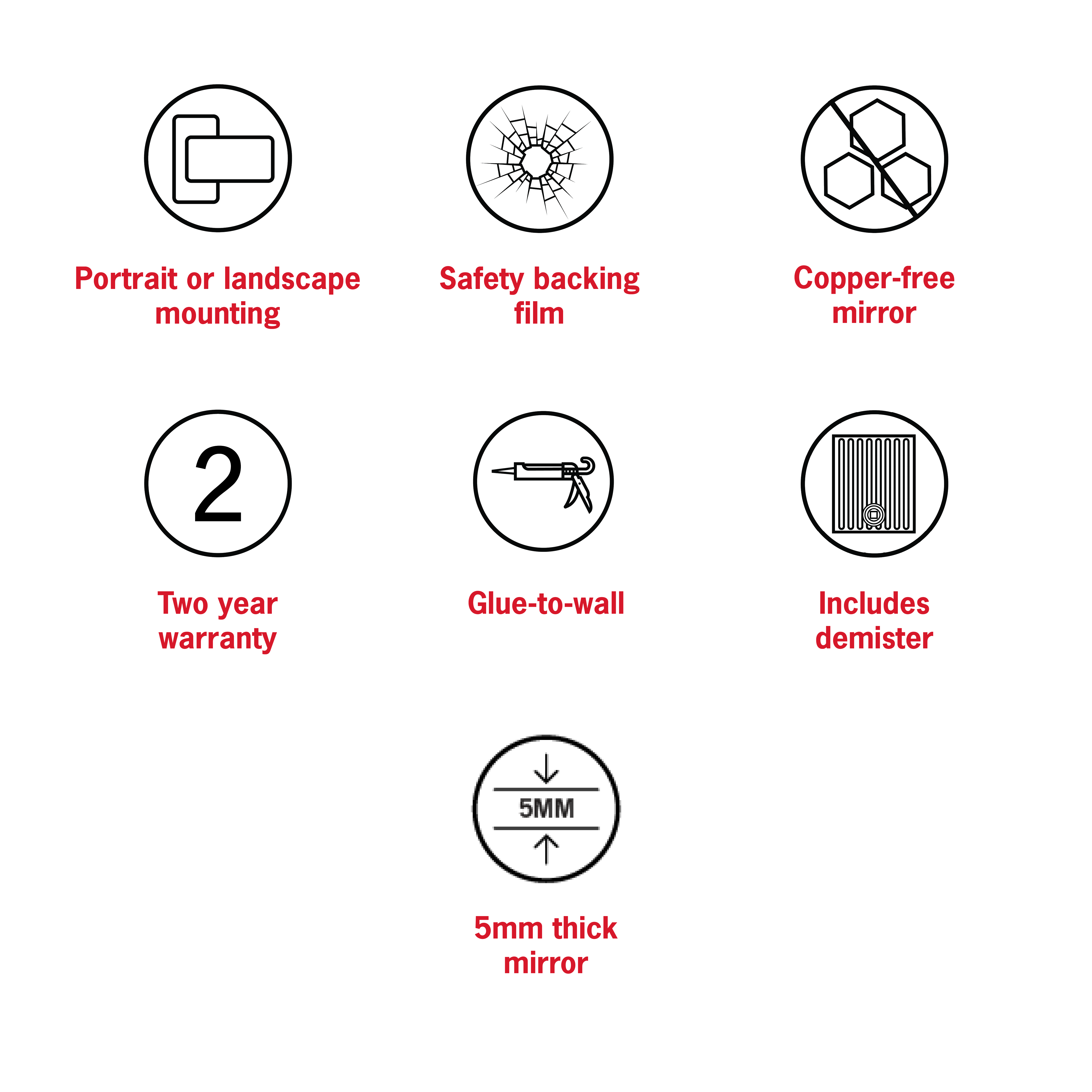 Montana Rectangle 25mm Bevel Edge Mirror - 900x750mm Glue-to-Wall and Demister