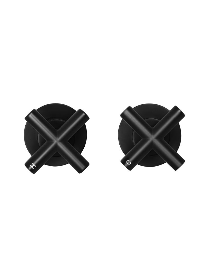 Round Cross Handle Jumper Valve Wall Top Assemblies - Matte Black