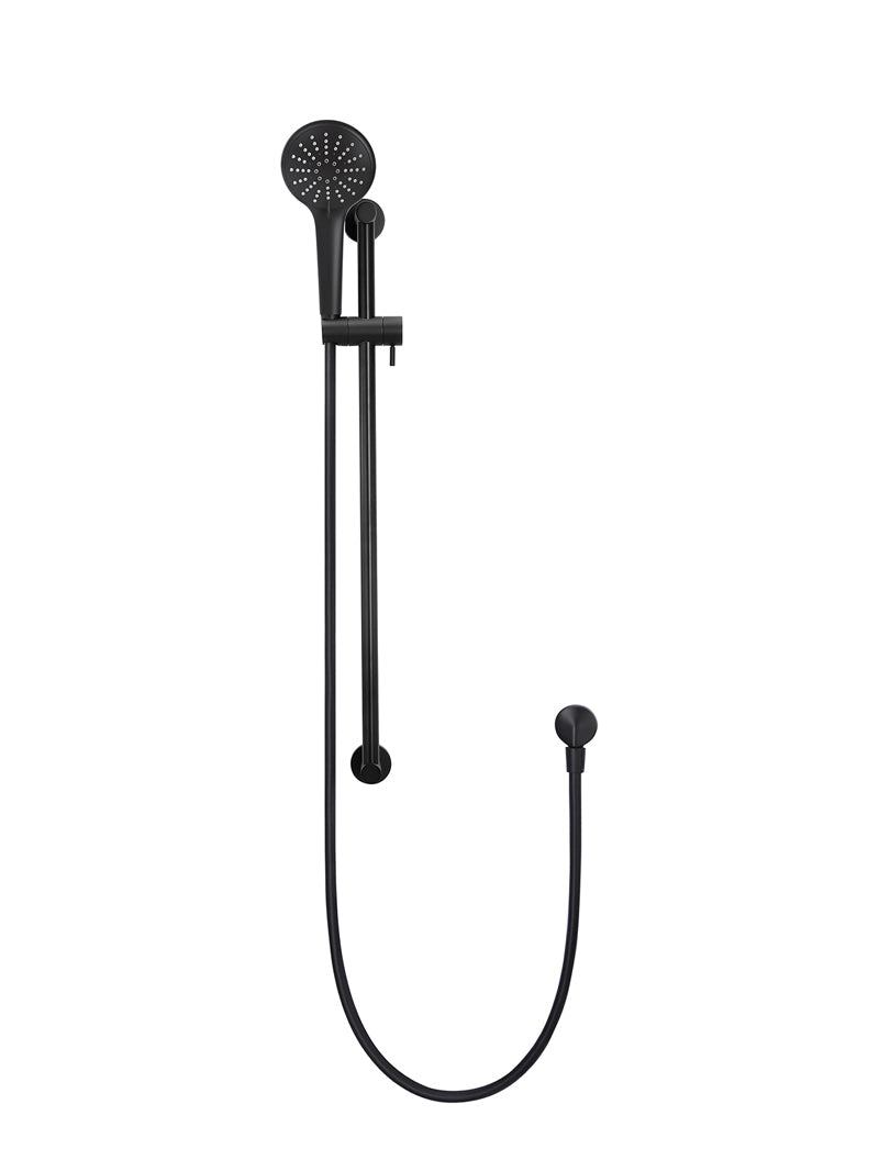 Round Three Function Hand Shower on Rail Column - Matte Black