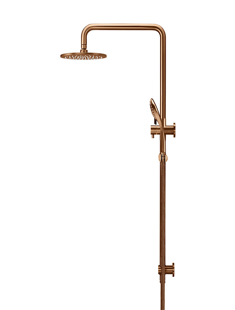 Round Combination Shower Rail 200mm Rose, Three Function Hand Shower - Lustre Bronze