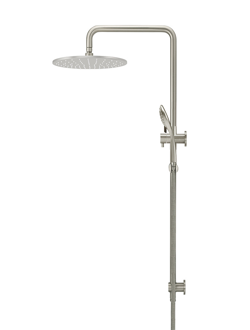 Round Combination Shower Rail 300mm Rose, Three Function Hand Shower - PVD Brushed Nickel