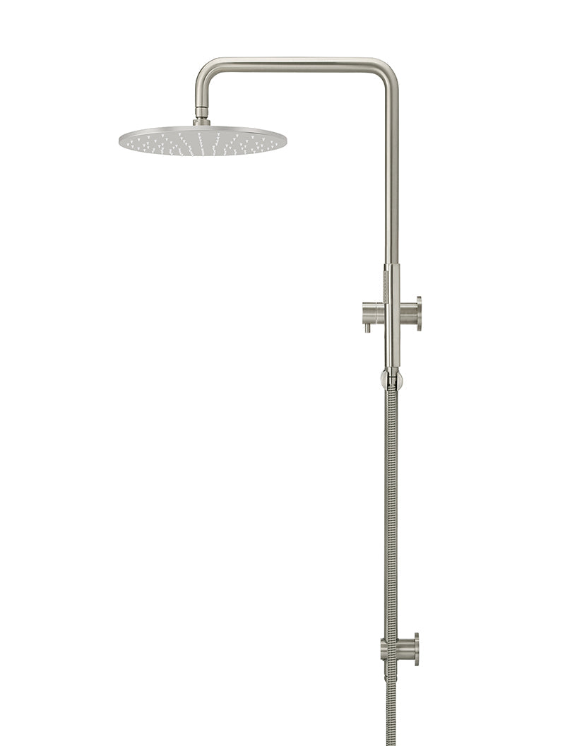 Round Combination Shower Rail, 300mm Rose, Single Function Hand Shower - PVD Brushed Nickel