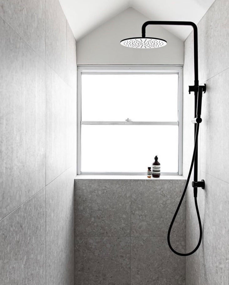 Round Combination Shower Rail, 300mm Rose, Single Function Hand Shower - Matte Black