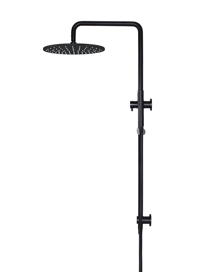 Round Combination Shower Rail, 300mm Rose, Single Function Hand Shower - Matte Black