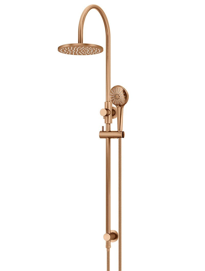 Round Gooseneck Shower Set with 200mm rose, Three-Function Hand Shower - Lustre Bronze