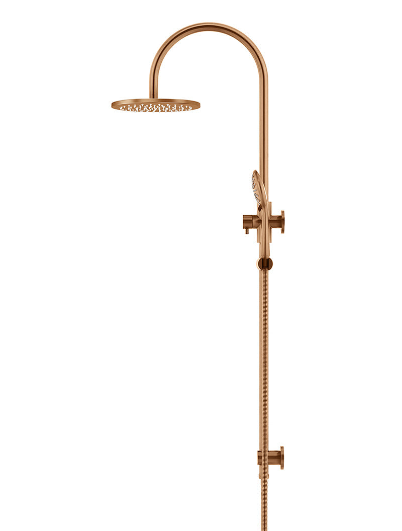 Round Gooseneck Shower Set with 200mm rose, Three-Function Hand Shower - Lustre Bronze